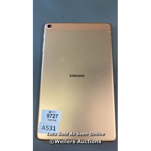 9727 - PRE OWNED SAMSUNG TABLET/ MODEL SM-T510/ FCC ID: A3LSMT510/ GOLDEN ROSE/ GOOGLE LOCKED