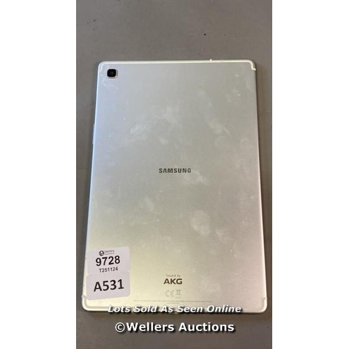 9728 - PRE OWNED SAMSUNG TABLET/ MODEL SM-7120/ SN: R52M30ZC9BH / SILVER / GOOGLE LOCKED