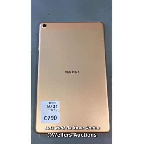 9731 - PRE OWNED SAMSUNG TABLET/ MODEL SM-T510/ SN: R52MA12RL0L / GOLDEN ROSE/ GOOGLE LOCKED