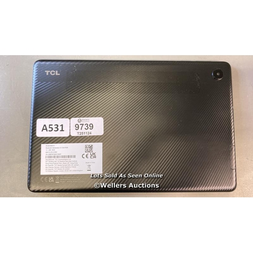 9739 - PRE OWNED TCL TABLET/ MODEL 8491X/ SN: E88F6F0BE21B481 / BLACK / DISPLAY SLIGHT DAMAGED/ GOOGLE LOCK... 