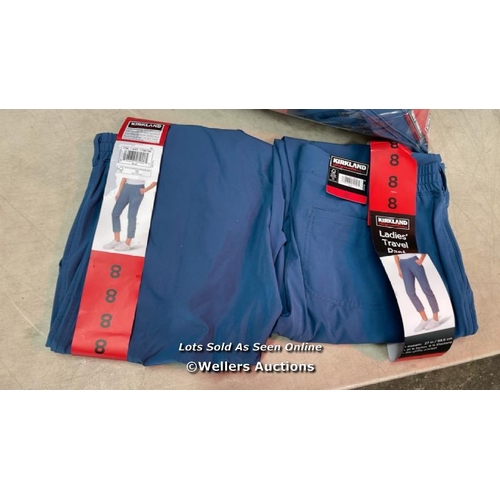 23 - 19X LADIES NEW KIRKLAND SIGNATURE TRAVEL PANTS / SIZE 8 / SOME MAY BE SLIGHTLY DAMP / D17