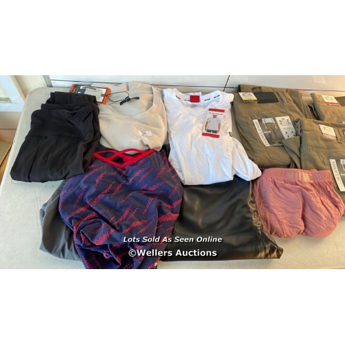 34 - SELECTION OF LADIES AND GENTS NEW AND AS FOUND MIXED CLOTHING INCL. REEBOK, TAHARI, DKNY, AND ENGLIS... 