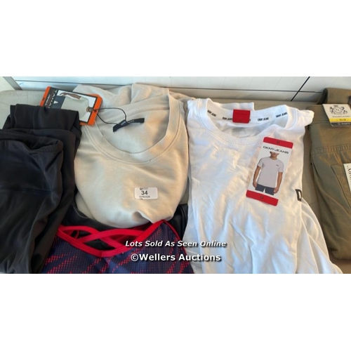 34 - SELECTION OF LADIES AND GENTS NEW AND AS FOUND MIXED CLOTHING INCL. REEBOK, TAHARI, DKNY, AND ENGLIS... 