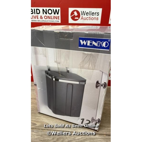 403 - WENKO DOOR TRASH CAN (12) GREY - CABINET TRASH CAN, KITCHEN TRASH CAN, CAPACITY: 12 L, POLYPROPYLENE... 