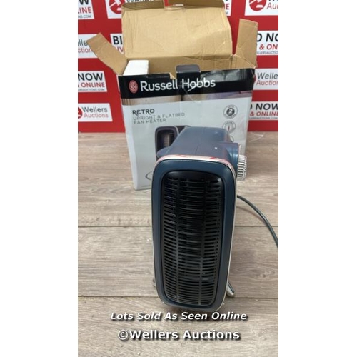 501 - RUSSELL HOBBS 1800W/1.8KW ELECTRIC HEATER, RETRO HORIZONTAL/VERTICAL FAN HEATER IN GREY WITH ADJUSTA... 