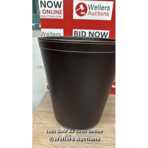 594 - OSCO BROWN FAUX LEATHER WASTE BIN | ROUND | HEIGHT - 29 CM | DIAMETER - 26 CM | CIRCULAR TRASH CAN |... 