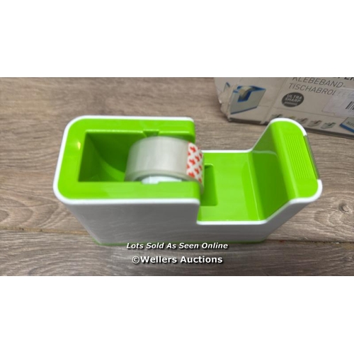 639 - LEITZ 53641054 TAPE DISPENSER, HEAVY BASE WITH TAPE, WOW RANGE, PEARL WHITE/GREEN / E47