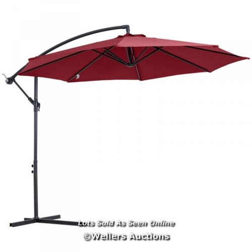 8073 - RRP: �99.99 - OUTSUNNY CANTILEVER UMBRELLA PARASOL HANGING BANANA STEEL DARK GREEN 3M PATIO WINE RED... 