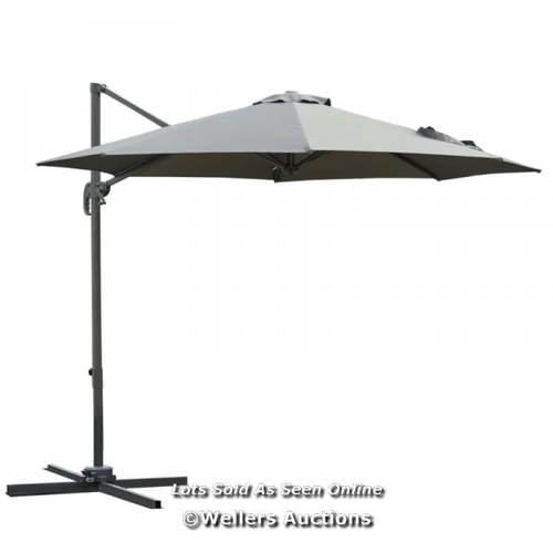 8108 - RRP: 169.99 - OUTSUNNY 3(M) OFFSET PARASOL CANTILEVER HANGING UMBRELLA 360� ROTATION W/ BASE DARK GR... 