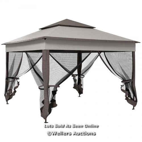 8138 - RRP: 119.99 - OUTSUNNY 3.25 X 3.25M DELUXE METAL GAZEBO, WITH CURTAINS - BROWN AND GREY / SEE ADDITI... 