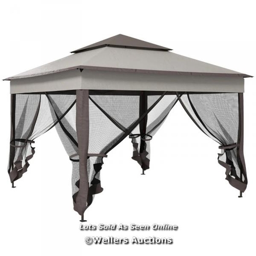 8179 - RRP: 119.99 - OUTSUNNY 3.25 X 3.25M DELUXE METAL GAZEBO, WITH CURTAINS - BROWN AND GREY / SEE ADDITI... 