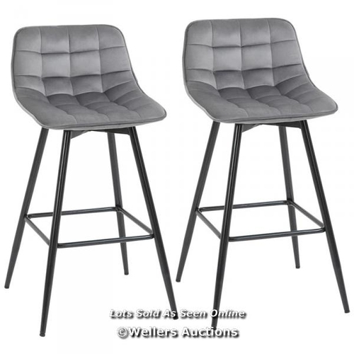 8188 - RRP: 114.98 - HOMCOM 2 PIECE BAR STOOLS - FABRIC SEATS WITH METAL FRAME & WOODEN LEGS - GREY / SEE A... 