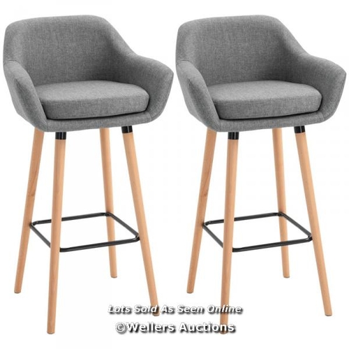 8190 - RRP: 149 - SET OF 2 BAR STOOLS MODERN UPHOLSTERED SEAT BAR CHAIRS W/ METAL FRAME, SOLID WOOD LEGS LI... 