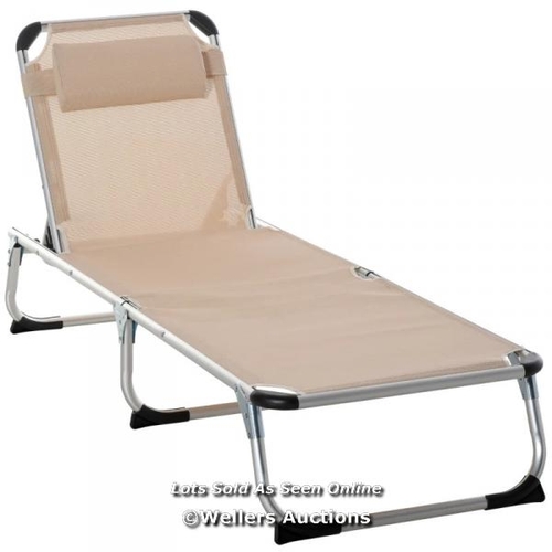 8194 - RRP: 89.99 - OUTSUNNY FOLDABLE OUTDOOR SUN LOUNGER, RECLINING LOUNGE CHAIR CAMPING BED COT WITH PILL... 