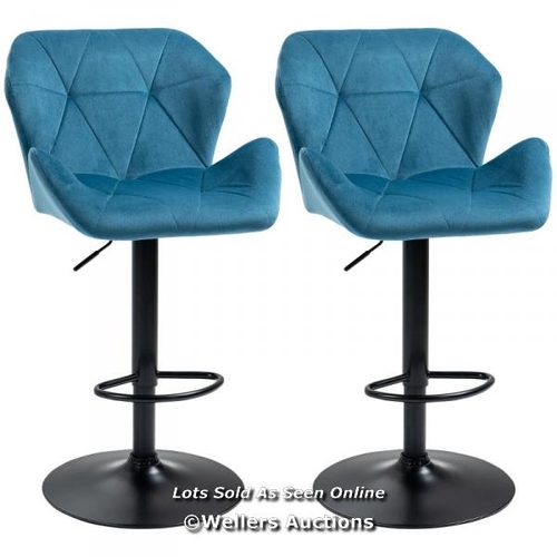 8200 - RRP: 129.99 - HOMCOM BAR STOOLS SET OF 2, LUXURIOUS VELVET-TOUCH BARSTOOLS WITH METAL FRAME FOOTREST... 