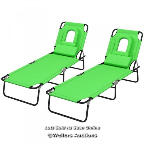 8209 - RRP: 69.99 - OUTSUNNY OUTDOOR FOLDABLE SUN LOUNGER SET OF 2, 4 LEVEL ADJUSTABLE BACKREST RECLINING S... 