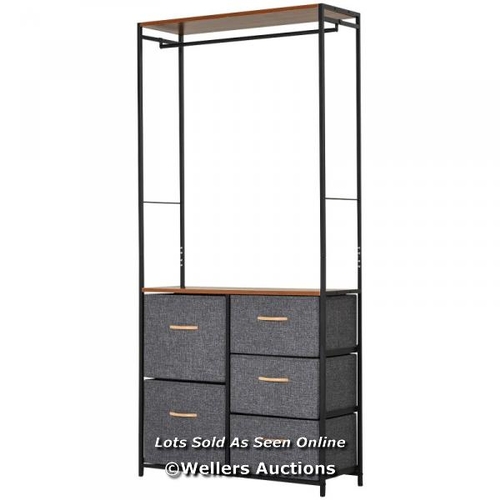 8244 - RRP: 99.99 - HOMCOM CHEST OF DRAWERS WITH COAT RACK STEEL FRAME 5 DRAWERS BEDROOM HALLWAY HOME FURNI... 