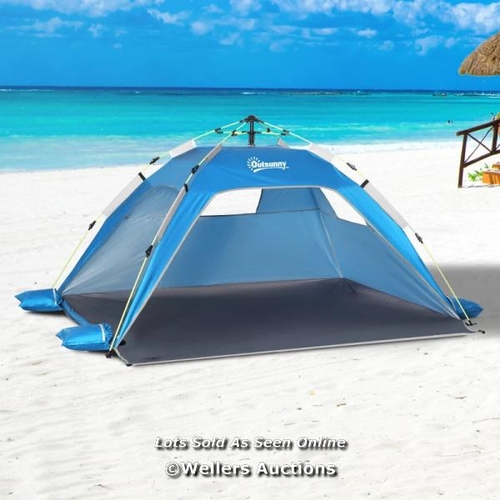 8251 - RRP: 59.99 - OUTSUNNY BEACH TENT FOR 1-2 PERSON POP-UP DESIGN WITH 2 MESH WINDOWS & 2 DOORS SKY BLUE... 