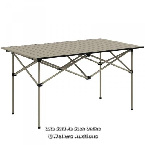 8256 - RRP: 59.99 - OUTSUNNY TWO-SEATER PORTABLE ALUMINIUM TABLE, WITH ROLL-UP TABLETOP AND BAG - KHAKI / S... 