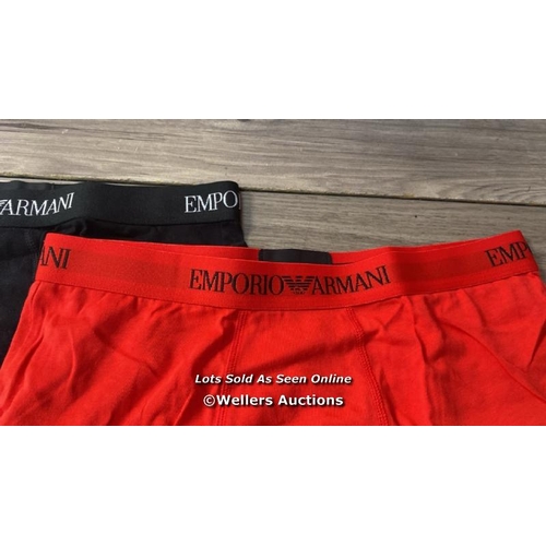 7450 - EMPORIO ARMANI TRUNK 3PK PURE COTTON M 23410 WHITE/R / M / APPEARS NEW & UNWORN / SEE IMAGES FOR DET... 