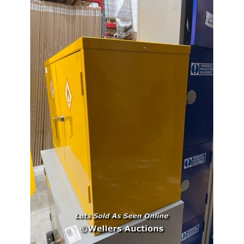 29 - SLIM FLAMMABLE MATERIAL STORAGE CABINET COSHH - 615HX920WX380MMD / NEW WITH KEYS, SOME SLIGHT COSMET... 