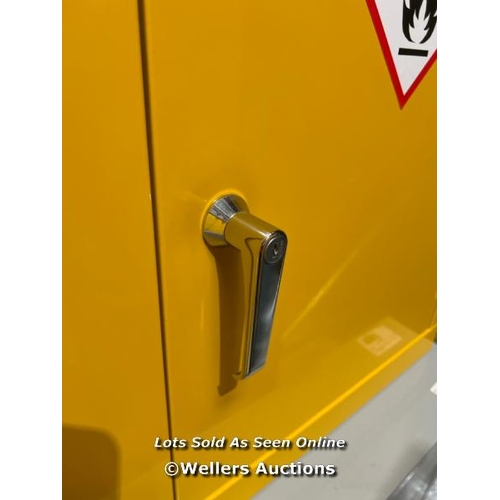 29 - SLIM FLAMMABLE MATERIAL STORAGE CABINET COSHH - 615HX920WX380MMD / NEW WITH KEYS, SOME SLIGHT COSMET... 