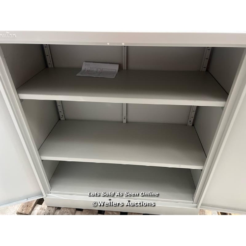 87 - 2 SHELF GREY FLAT PACK CUPBOARD HXWXD 1000X916X422MM / WITH KEYS / COLLECTION FROM DARTFORD / DELIVE... 