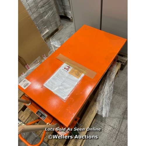 91 - BISHAMON MOBILE DOUBLE SCISSOR LIFT TABLE, LOAD CAPACITY: 500 KG, PLATFORM MAX. HEIGHT: 1605 MM  RRP... 