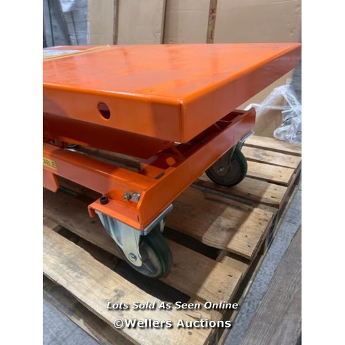 91 - BISHAMON MOBILE DOUBLE SCISSOR LIFT TABLE, LOAD CAPACITY: 500 KG, PLATFORM MAX. HEIGHT: 1605 MM  RRP... 