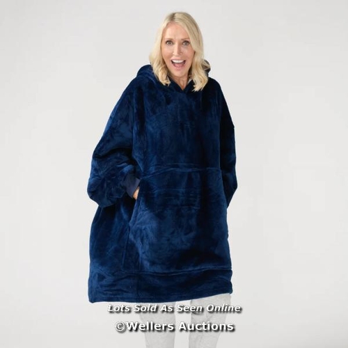 160 - KUDD.LY HOODED TEDDY FLEECE SHERPA BLANKET -  DARK BLUE - NEW / H