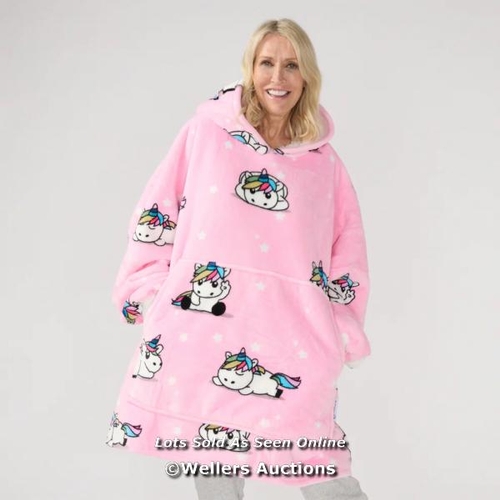 340 - KUDD.LY HOODED TEDDY FLEECE SHERPA BLANKET -  UNICORN - NEW / G100