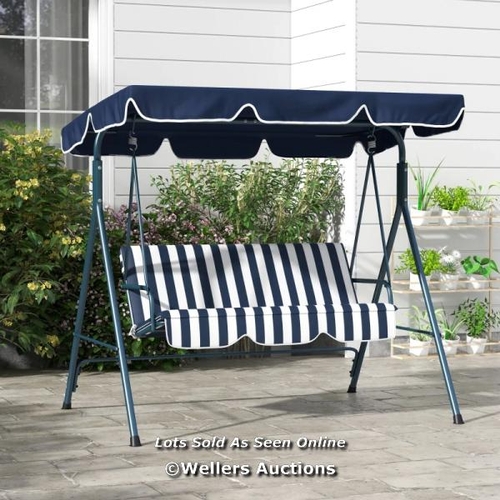 2484 - RRP: 79.99 - OUTSUNNY THREE-SEATER GARDEN SWING CHAIR, WITH ADJUSTABLE CANOPY - BLUE STRIPE / APPEAR... 