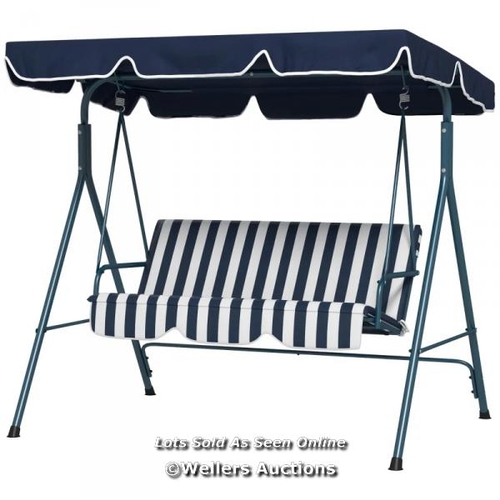 2484 - RRP: 79.99 - OUTSUNNY THREE-SEATER GARDEN SWING CHAIR, WITH ADJUSTABLE CANOPY - BLUE STRIPE / APPEAR... 