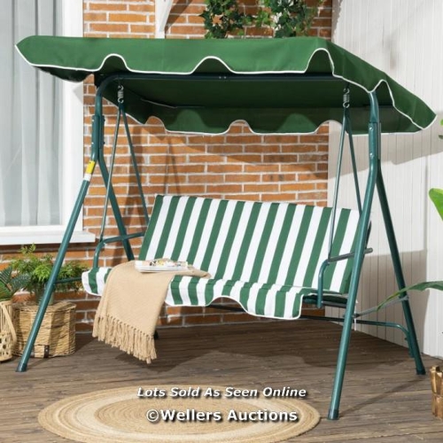 2485 - RRP: 329.99 - OUTSUNNY 3-SEAT SWING CHAIR GARDEN SWING SEAT WITH ADJUSTABLE CANOPY FOR PATIO, GREEN ... 