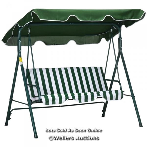 2485 - RRP: 329.99 - OUTSUNNY 3-SEAT SWING CHAIR GARDEN SWING SEAT WITH ADJUSTABLE CANOPY FOR PATIO, GREEN ... 