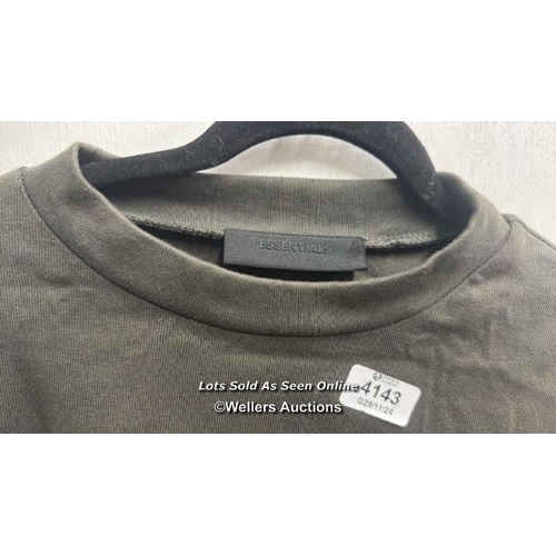 4143 - FEAR OF GOD ESSENTIALS TEE SHORT SLEEVE / CENTRAL OVAL BRANDING / S / INK / APPEARS NEW - SEE IMAGES