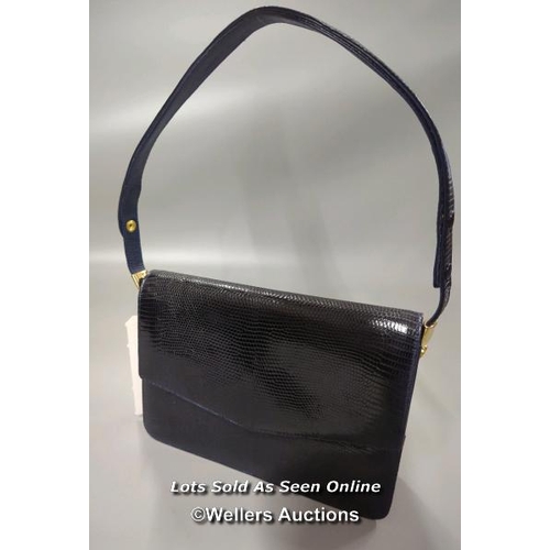 22 - Mappin & Webb vintage blue lizard leather handbag with single adjustable shoulder / hand strap and f... 