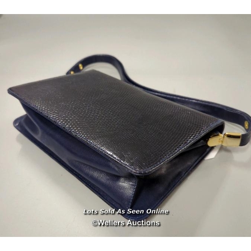 22 - Mappin & Webb vintage blue lizard leather handbag with single adjustable shoulder / hand strap and f... 