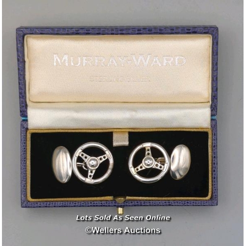 29 - Silver steering wheel motif cufflinks by Murray Ward, stamped 925, new in presentation box, weight 1... 