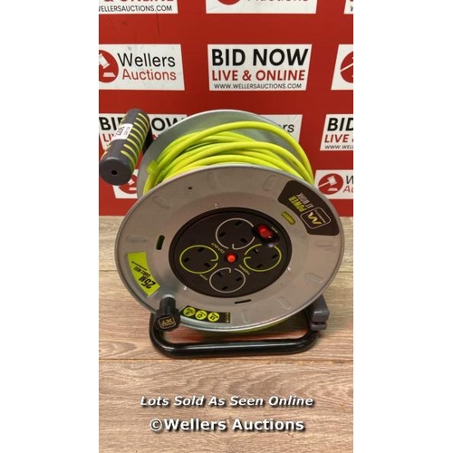 2298 - MASTERPLUG 25M CABLE REEL 4 SOCKET / POWERS UP / SIGNS OF USE / ALL SOCKETS WORK / E23