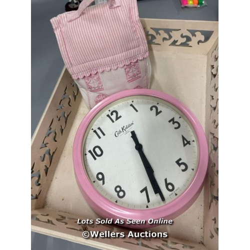 3065 - ASSORTED HOMEWARE INCL. CATH KIDSTON CLOCK, TRAY AND DOORSTOP / T14