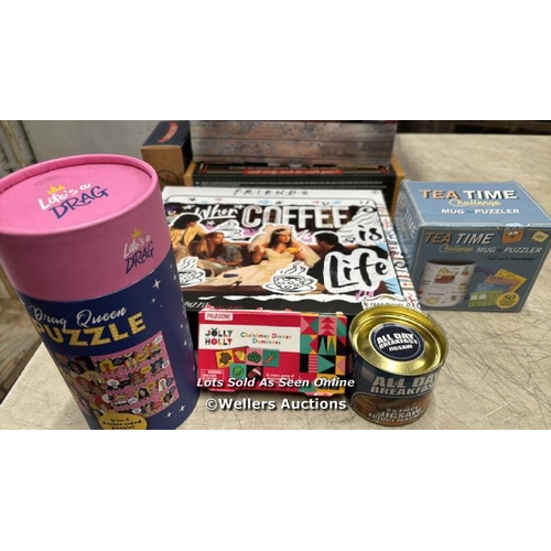 9014 - 1 X TEA TIME CHALLENGE MUG AND PUZZLER, 1 X ALL DAY BREAKFAST JIGSAW, 1 X DRAG QUEEN PUZZLE, 1 X FRI... 