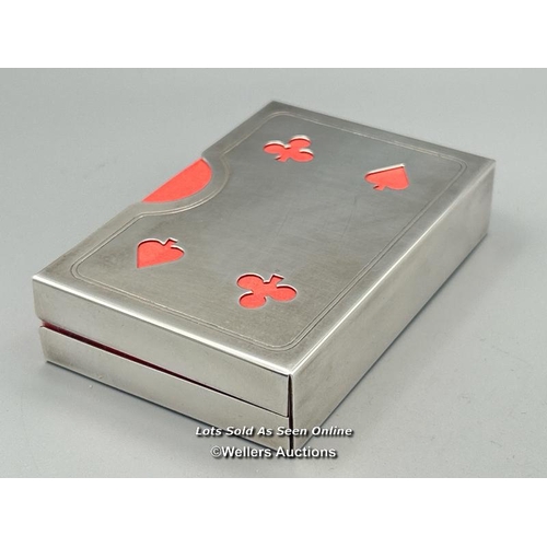 30 - Silver playing card case with unopened set of playing cards. Hallmarked Birmingham 2001, case weight... 