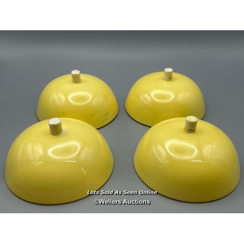 48 - Mappin & Webb set of four yellow and white bone china sundae cups with hallmarked silver pierced sur... 