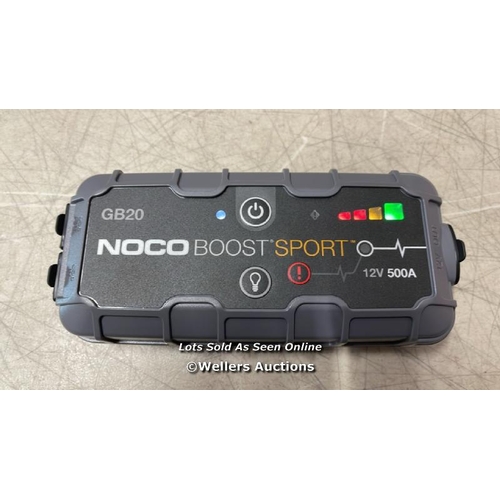 8016 - NOCO BOOST SPORT GB20 500A ULTRASAFE CAR JUMP STARTER, JUMP STARTER POWER PACK, 12V BATTERY BOOSTER,... 