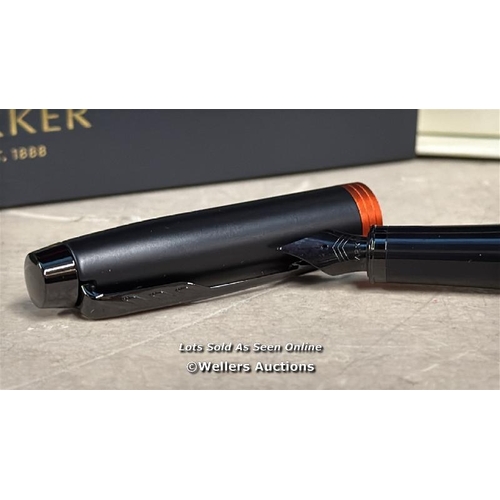 8296 - PARKER IM VIBRANT RINGS FOUNTAIN PEN | SATIN BLACK LACQUER WITH FLAME ORANGE ACCENTS | MEDIUMPOINT W... 