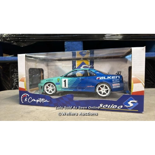 8338 - SOLIDO S1804304 1:18 1999 NISSAN SKYLINE (R34) GT-R-FALKEN DRIFT LIVERY COLLECTIBLE MINIATURE CAR, M... 