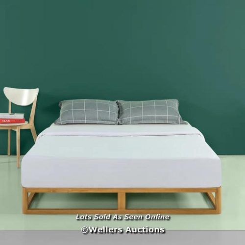 5046 - RRP: 127.99 - HYKKON JAQUAN WOODEN PLATFORM BED - MINIMALIST DESIGN WITH SLAT SUPPORT, EASY ASSEMBLY... 