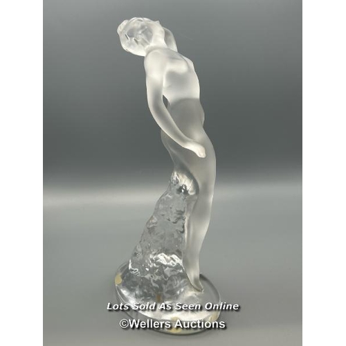 52 - Lalique frosted glass nude figurine with clear glass base, 23.5cm high