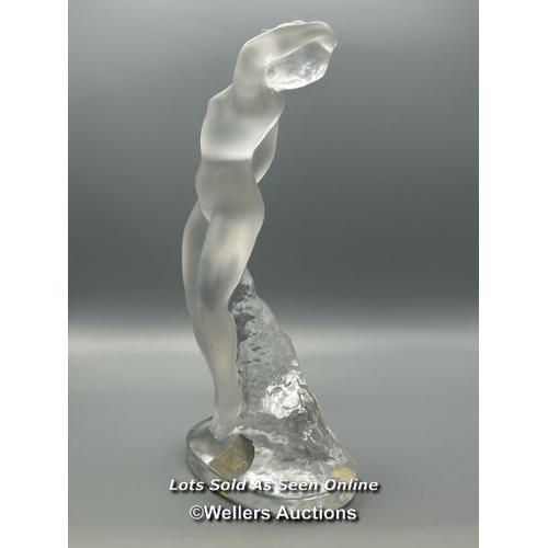 52 - Lalique frosted glass nude figurine with clear glass base, 23.5cm high